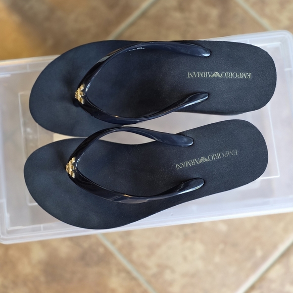 Emporio Armani Black Platform Edge Sandals - Picture 1 of 9